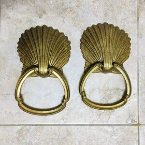 Vintage 1976 HOMCO Shell Shaped Towel Holders Made In USA Resin Coastal Golden